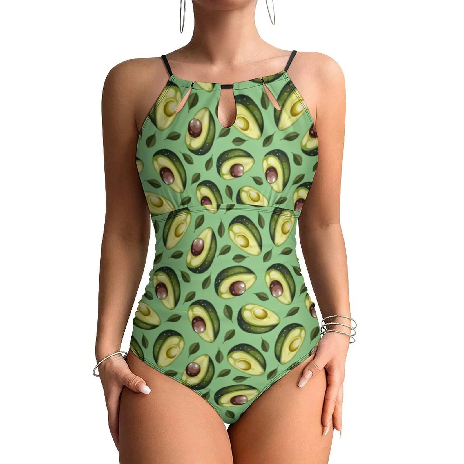 Vegetarian Swimsuit Trendy Green Avocado Push Up Swimwear One Piece Holiday Surf Monokini Swimsuits Sexy Beach Wear Plus Size
