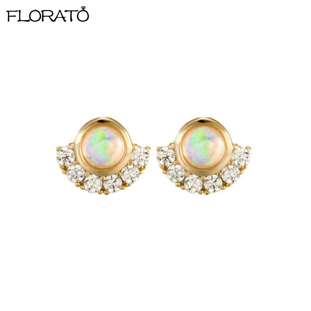 Real S925 Sterling Silve Needle Brightly Round Opal Stud Earrings for Women Multiple Styles Girls Dating Party Fashion Jewelry