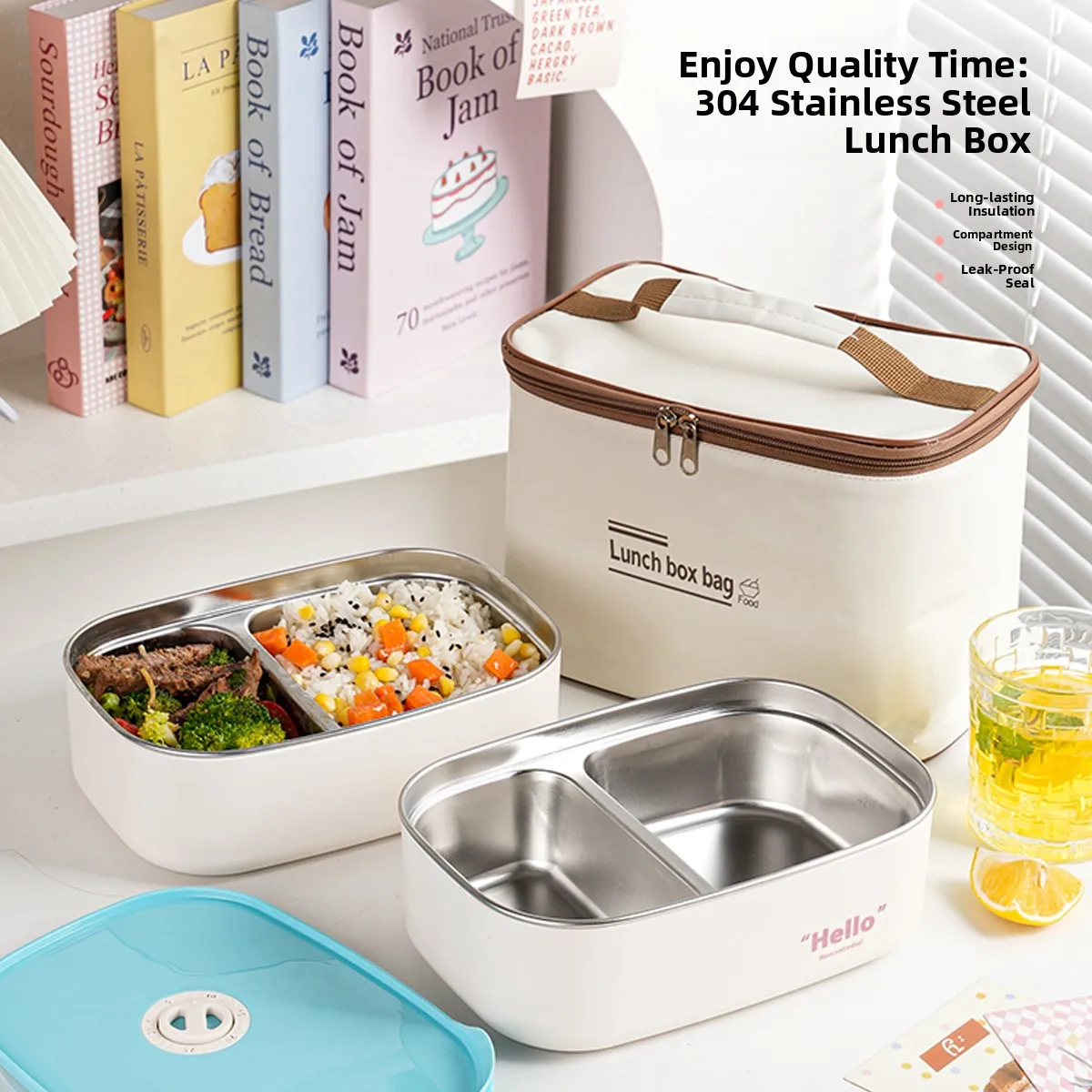 

Большой термоизолированный ланч-бокс из нержавеющей стали 304 с разделителями для офисных работников и студентов, портативный бенто-бокс