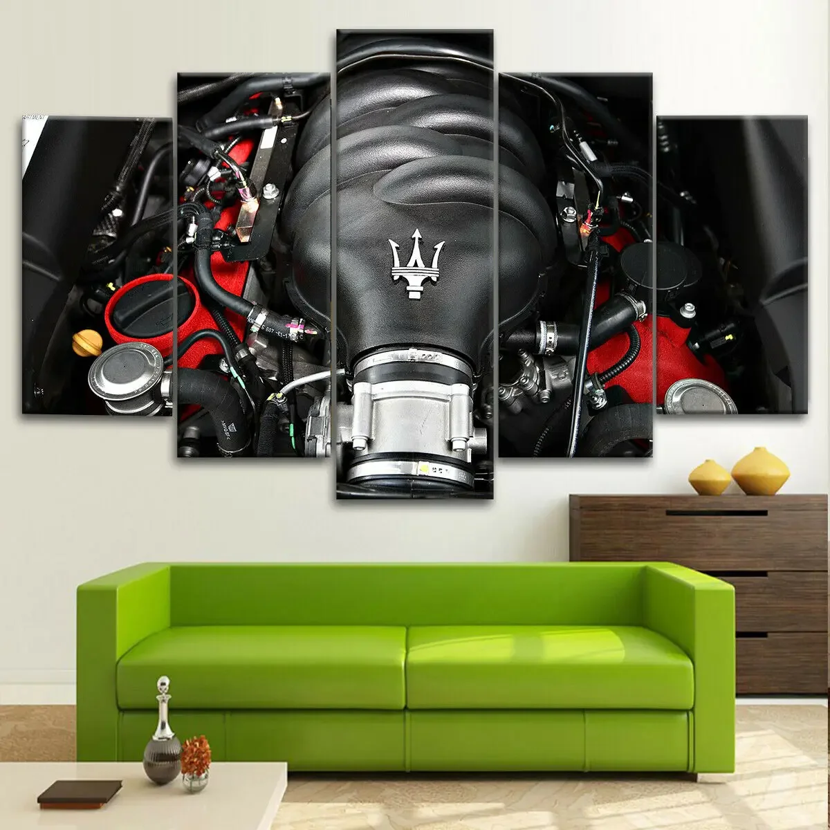 No Framed Canvas 5Pcs Maserati Racing Car Engine Logo Modular Wall Posters Decoration Living Room Pictures Home Decor Paintings