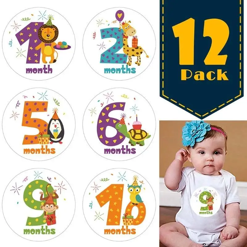 Milestone Memorial Month Sticker Cartoon Animal Baby Monthly Stickers Photography Commemorative Card Number Photo Props P31B