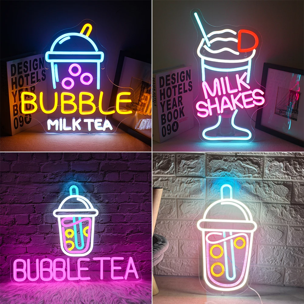 bubble tea neon signs dimmable leite cha light up shop sign luzes led para beverage shop drink shop display decoracao de neon 01