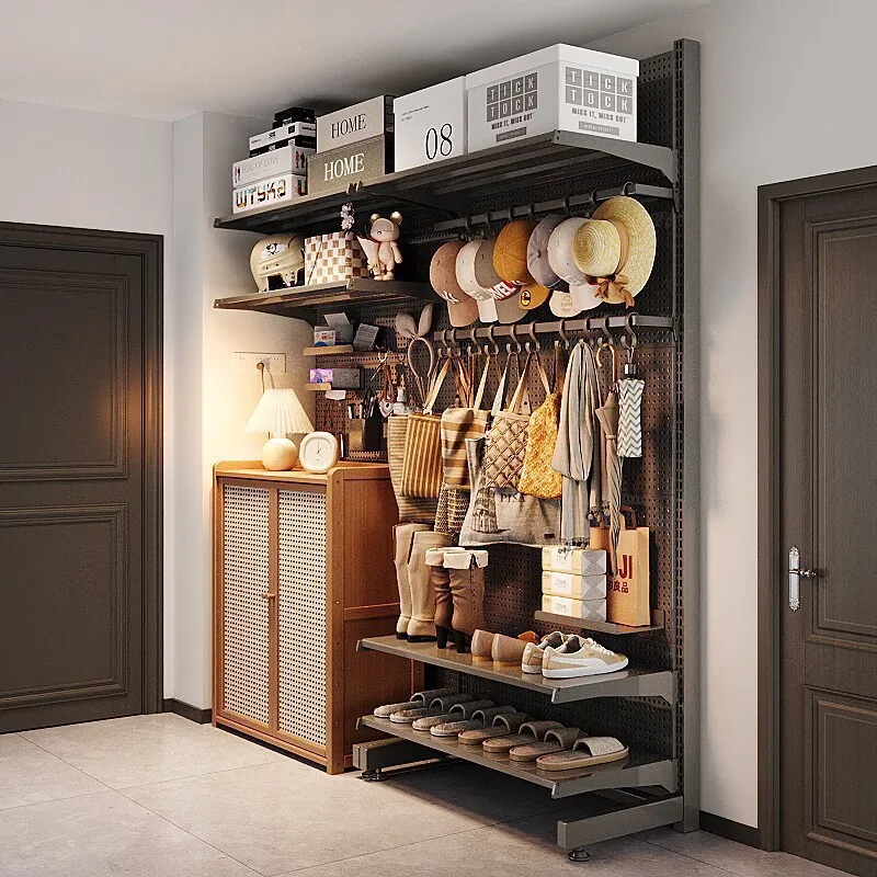 Medieval style hanger entry hanger area Metal hole plate hanger integrated floor wardrobe open cloakroom