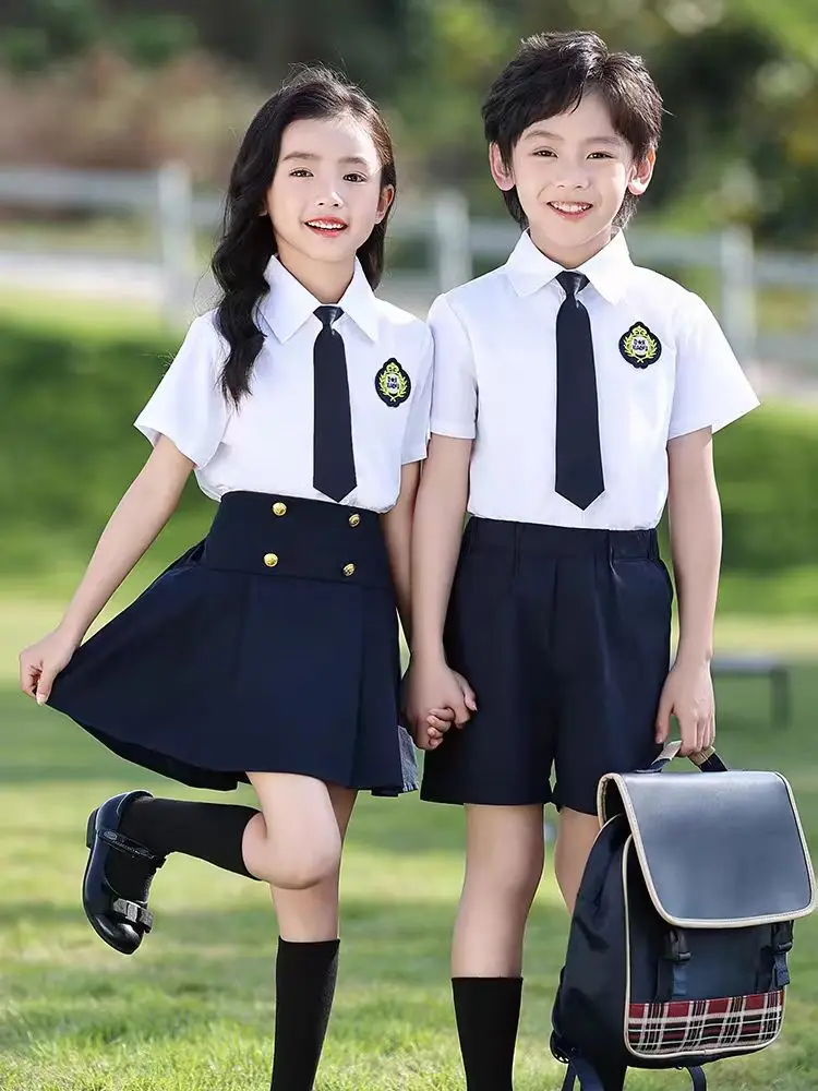 Girls Korean Japanese Preppy Blouse Skirts Children Summer Students School Uniforms Boys Shirts Shorts Kids British Clothes Sets