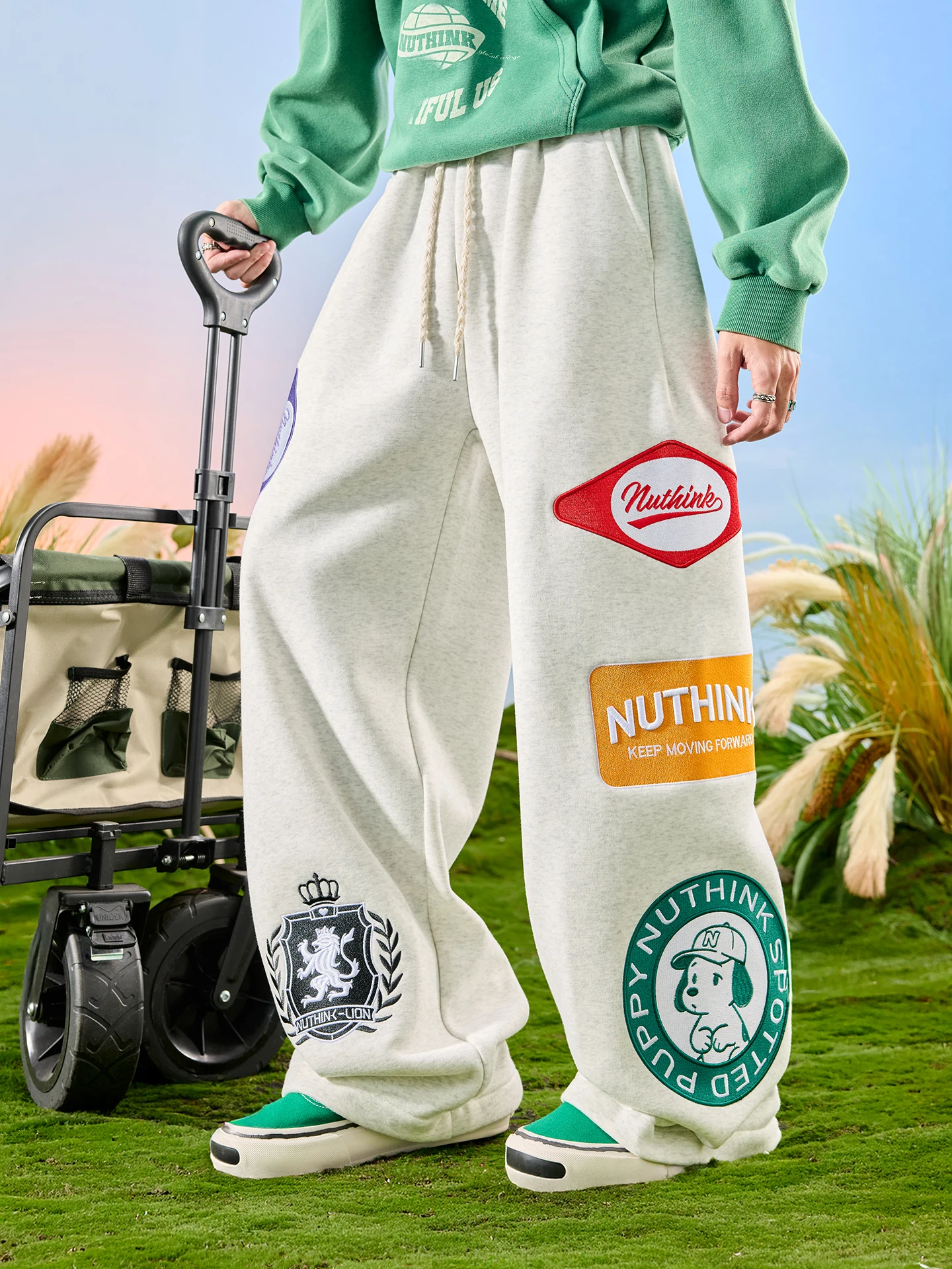 

Мужские широкие спортивные брюки Nuthink American Style Heavyweight с вышивкой собаки, весна 2026, модный тренд, повседневные штаны