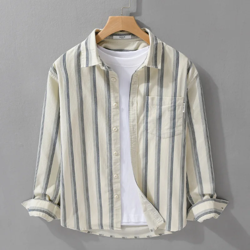 

Men's Long Sve Corduroy irt Casual Striped Loose Fit Versatile Spring Autumn Faion Casual irt Japanese Sle ket