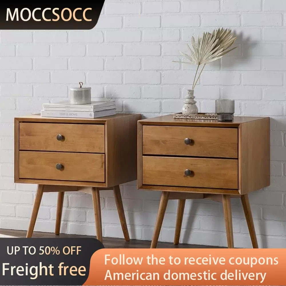 

Mid-Century Modern 2-Piece 2-Drawer Solid Wood Nightstand Set Furniture Caramel Freight Free Living Room Cabinet Night Stand