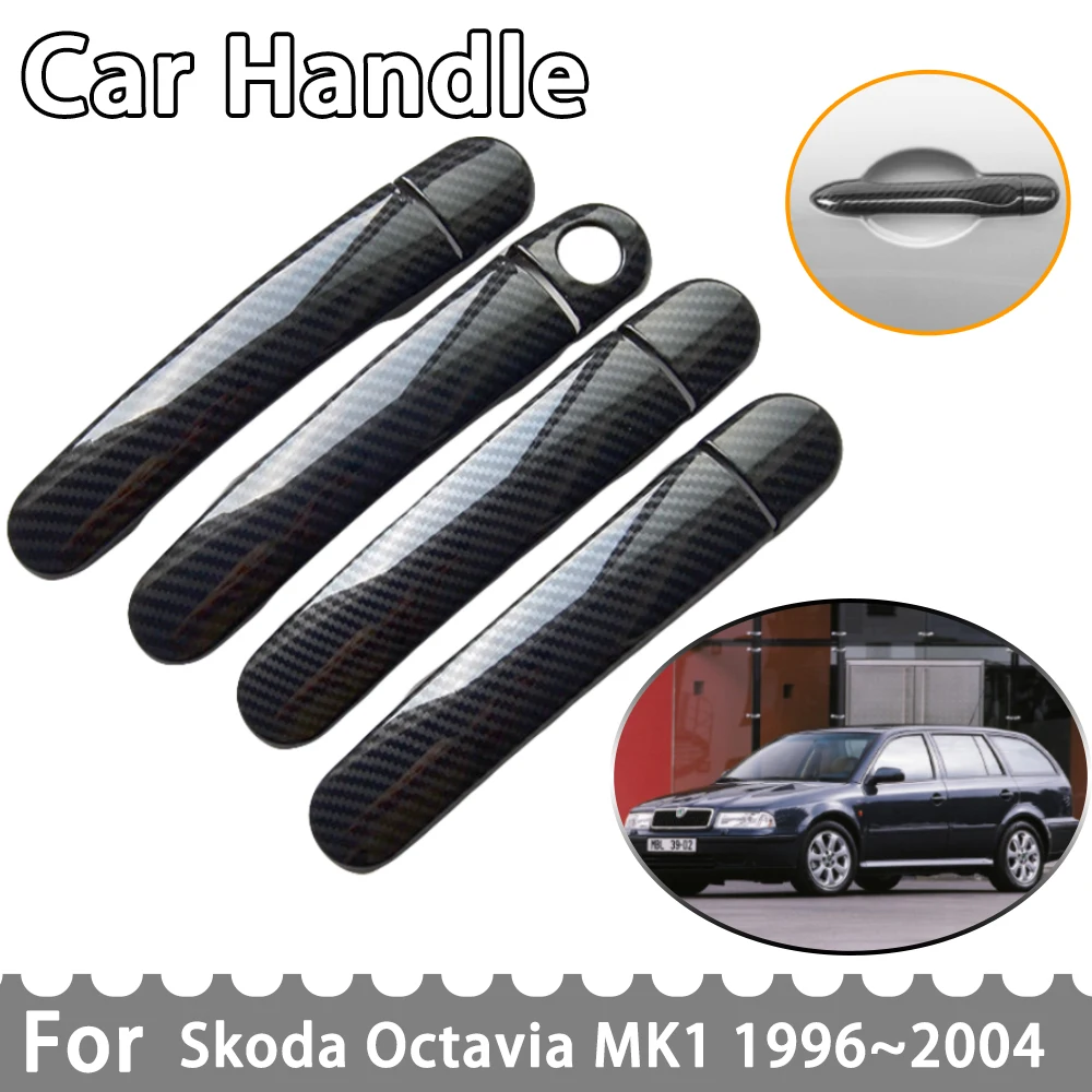 Carbon Fiber Door Handle Cover for Skoda Octavia Tour Tradition Drive Mk1 1U 1996~2004 2003 Car Accessories Rustproof Sticker