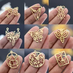 3pcs Real Gold Plated Insect Charms Phoenix Bird diy Accessories Butterfly Beetle Stainless Steel Pendant Jewelry Making Craft