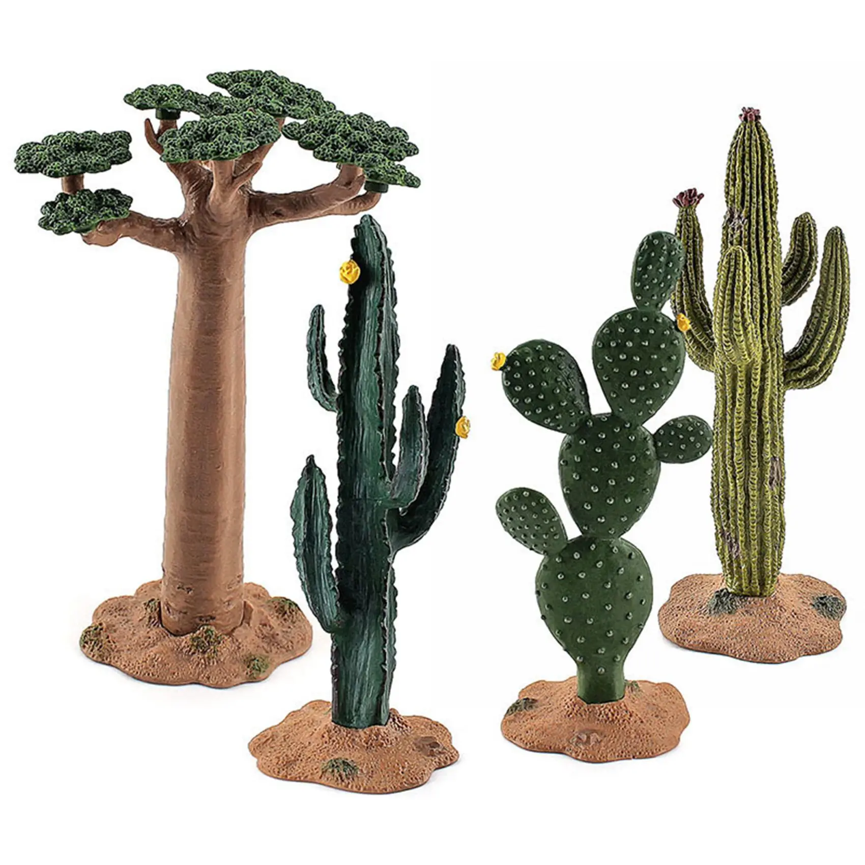 Simulation Green Plant Cactus Tree Baobab Bush Model DIY Scene Props for Kids Cognitive Toys Small yellow flower cactus