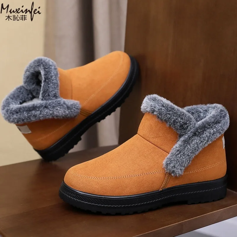 

2025 Winter New Women's Large Cotton Boots with Thick Velvet Outdoor Leisure Snow Boots Mid Top Cotton Shoes 36-43