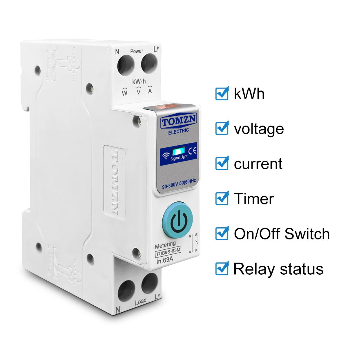 TOMZN 63A WIFI Smart Switch Energy Meter Kwh Metering Monitoring Circuit Breaker Timer Relay MCB TUYA smartlife 1P+N