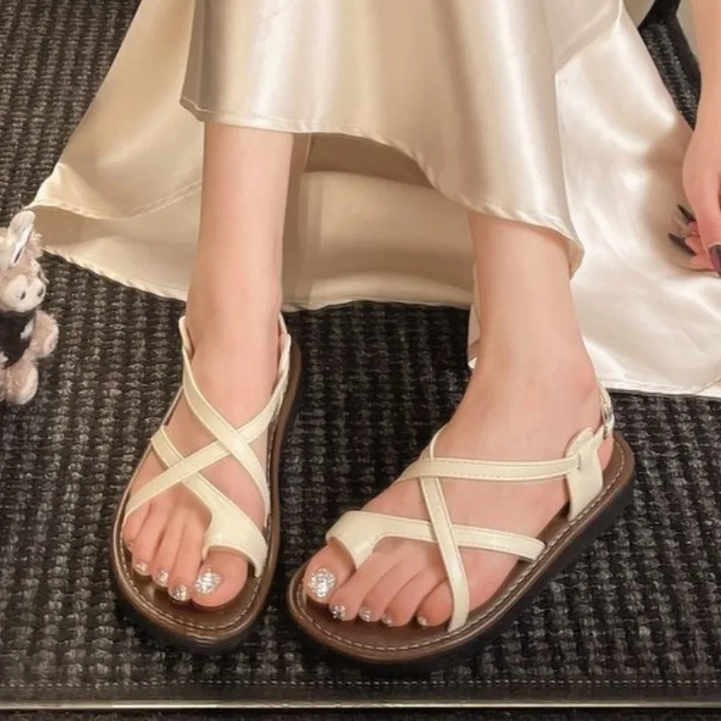 

2026 Sandals for Women's Summer Roman Style Casual Clip Toe Flat Sandals Women's Soft-soled Vacation Beach Sandals