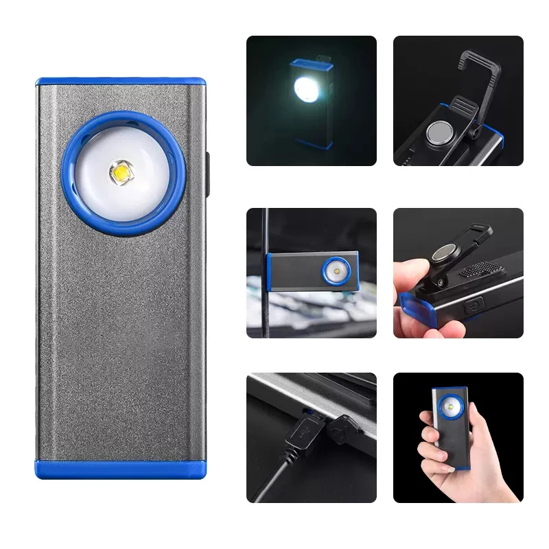 USB Rechargeable Portable Pocket EDC LED Flashlight Magnet Lamp Work Light Tool For Car Repairing Emergency Lighting House