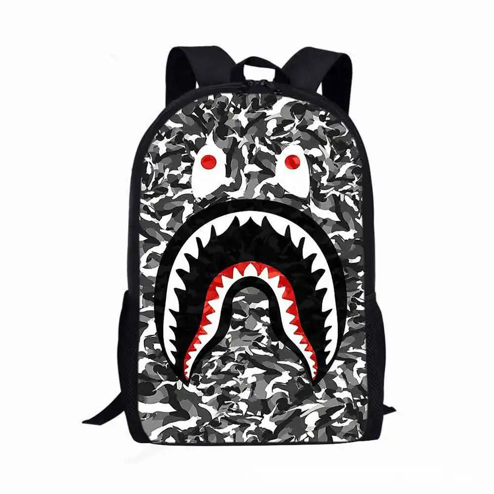 Student Schoolbag Camouflage Shark Big Mouth Print Logo Large Capacity Children Kindergarten Shoulder Bag