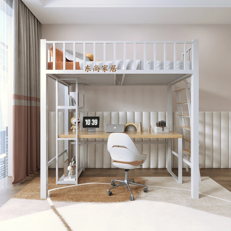 سرير مرتفع علوي مزدوج الطابق الثاني من الحديد المنزلي تحت مزيج الطاولة تحت الحمالة الطابق العلوية الفارغة