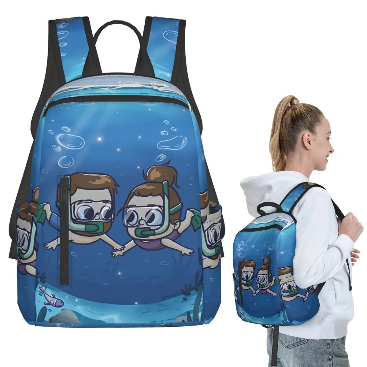 Under Water Couple - Pibubear Backpack Student BookBag Boys Girls School Bag Laptop Shoulder Bags Men Women