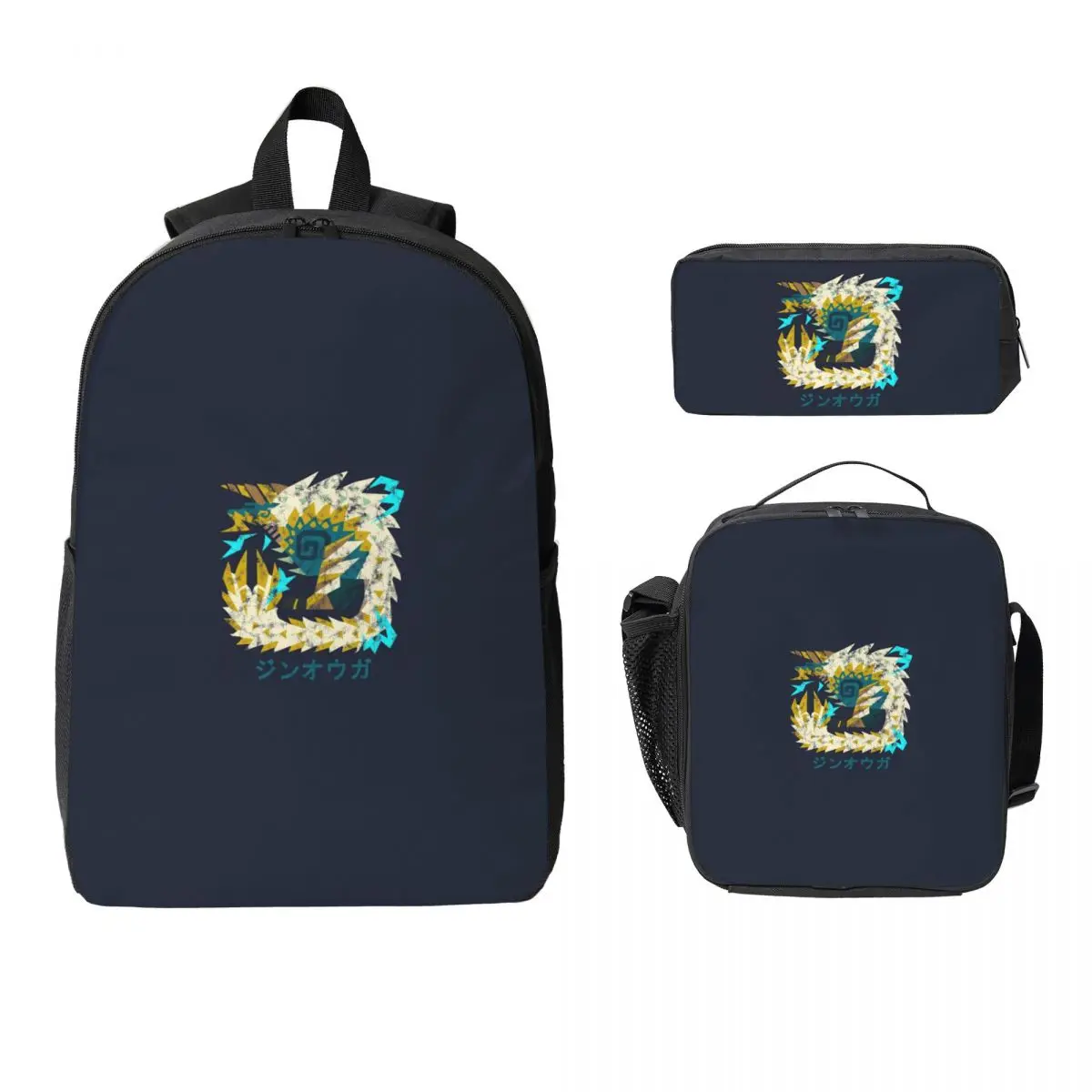 

Monster Hunter World Iceborne Zinogre Kanji Backpack Student Boys Girls BookBag School Bag 3ps Insulated Lunch Bag Pencil Case