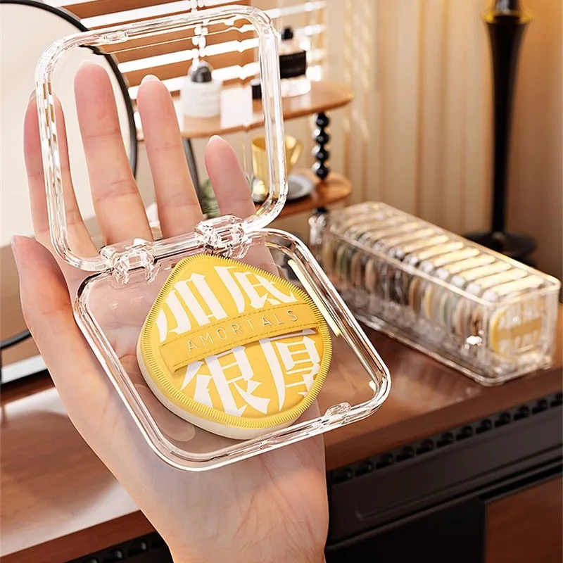 透明パウダーパフ収納ボックスポータブルスクエアメイクアップブレンダースポンジコンテナケース防塵コスメティックパフホルダー