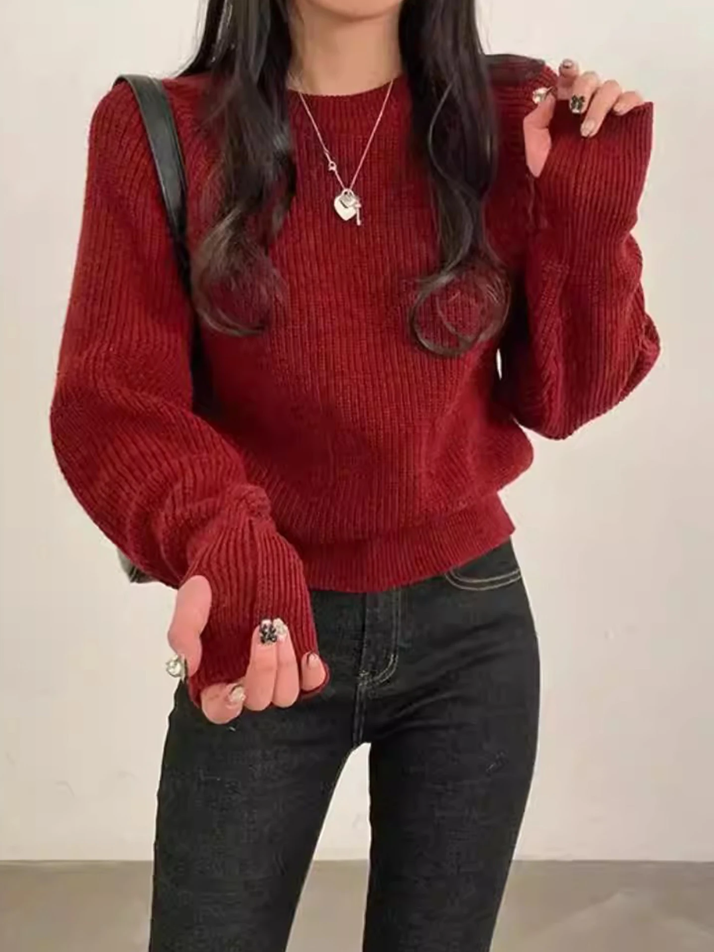 

Стильный вязаный свитер с длинными рукавами и круглым вырезом для женщин: мягкий, уютный, дышащий, повседневный, новинка весенней коллекции