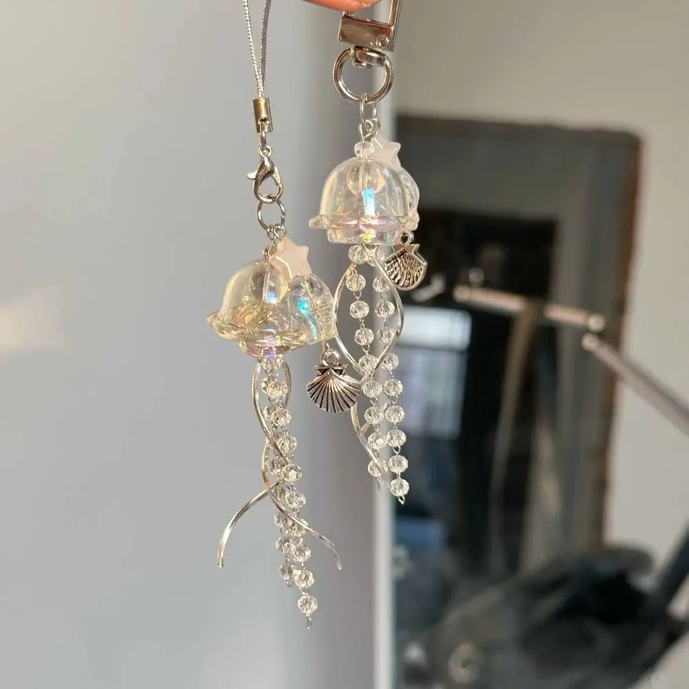 Star Sea Shell Jellyfish Key Chain Ocean Theme Y2K Lanyard Beaded Phone Lanyard Colorful Pendant Jellyfish Phone Charm
