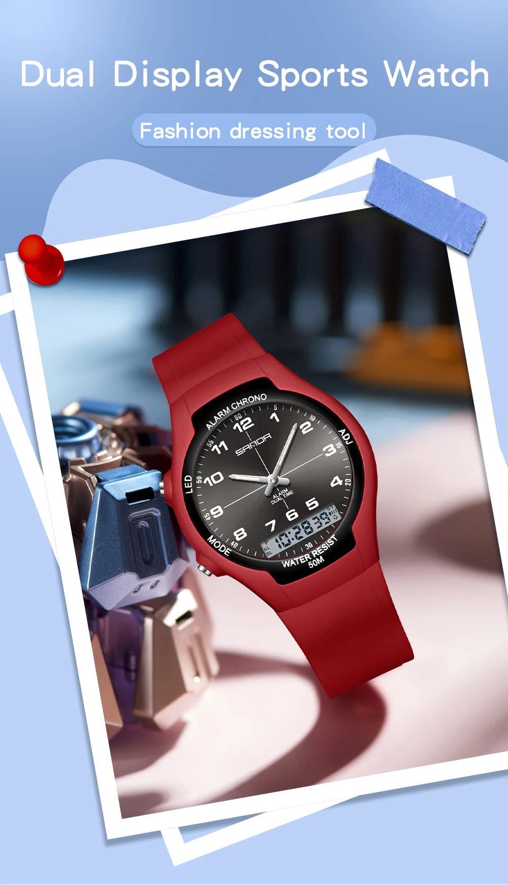 SANDA 6320 Neue Sportliche Wasserdichte Damenuhr Digitale Nachtlicht-Weckuhr für Männer und Frauen, Studentenuhr – Detail 2