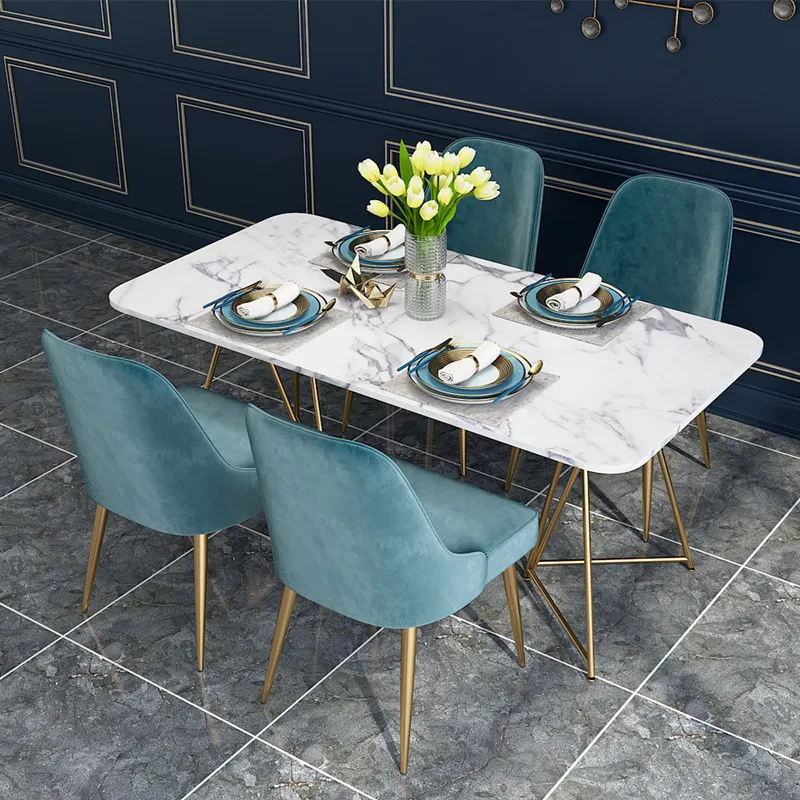 Marble, rectangular family small apartment 4-person dining table