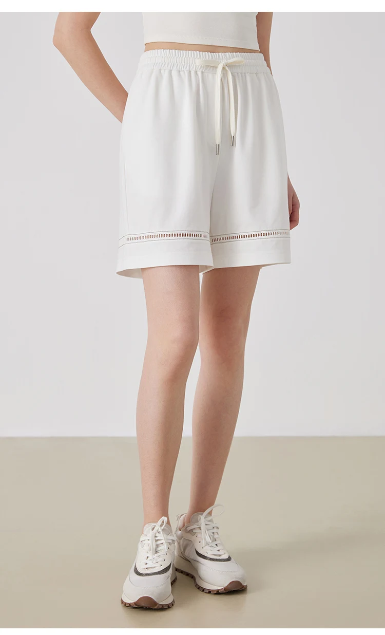 KW9513247 Women's Comfortable Elastic Waist Strap Solid Color Mixed Cotton Shorts