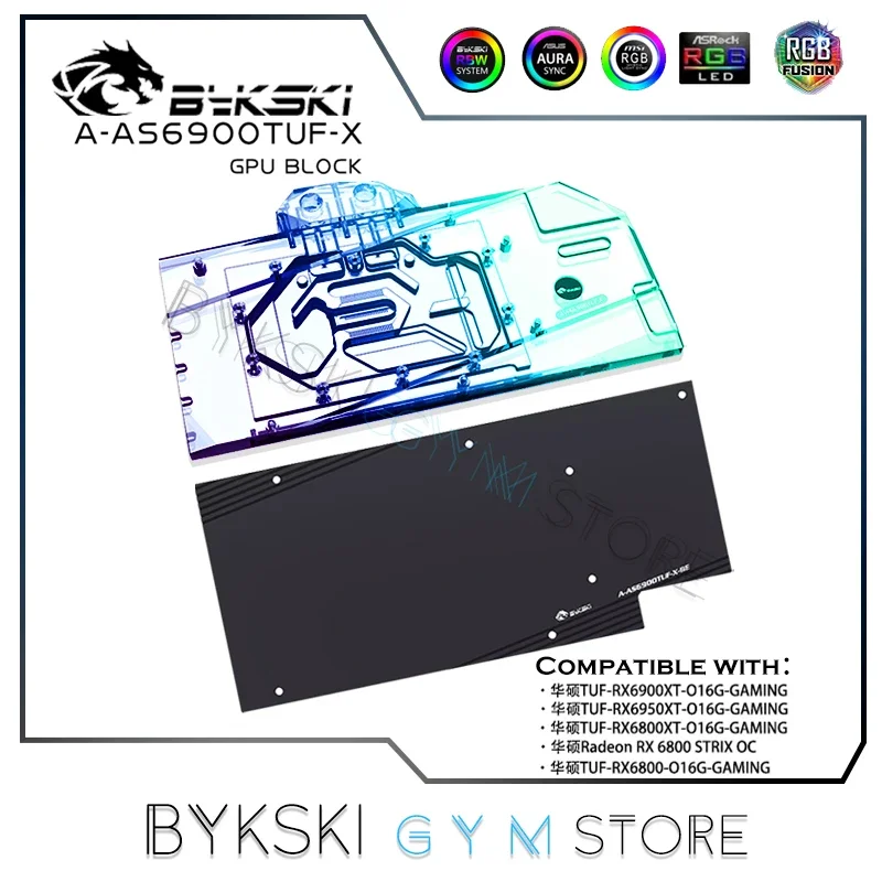 bykski gpu bloco de agua para placa grafica asus tuf rx 6900 6800 xt cooler de cobre liquido vga 5v 12v rgb sincronizacao a as6900tuf x 01