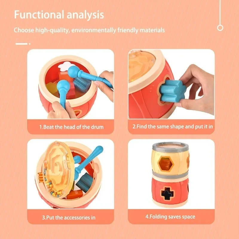 Baby Trommel Bunte Rolltrommel Musikinstrument Spielzeug für Kleinkinder Vorschule Lernspielzeug Rhythmus Sound Musik Lerngeschenk