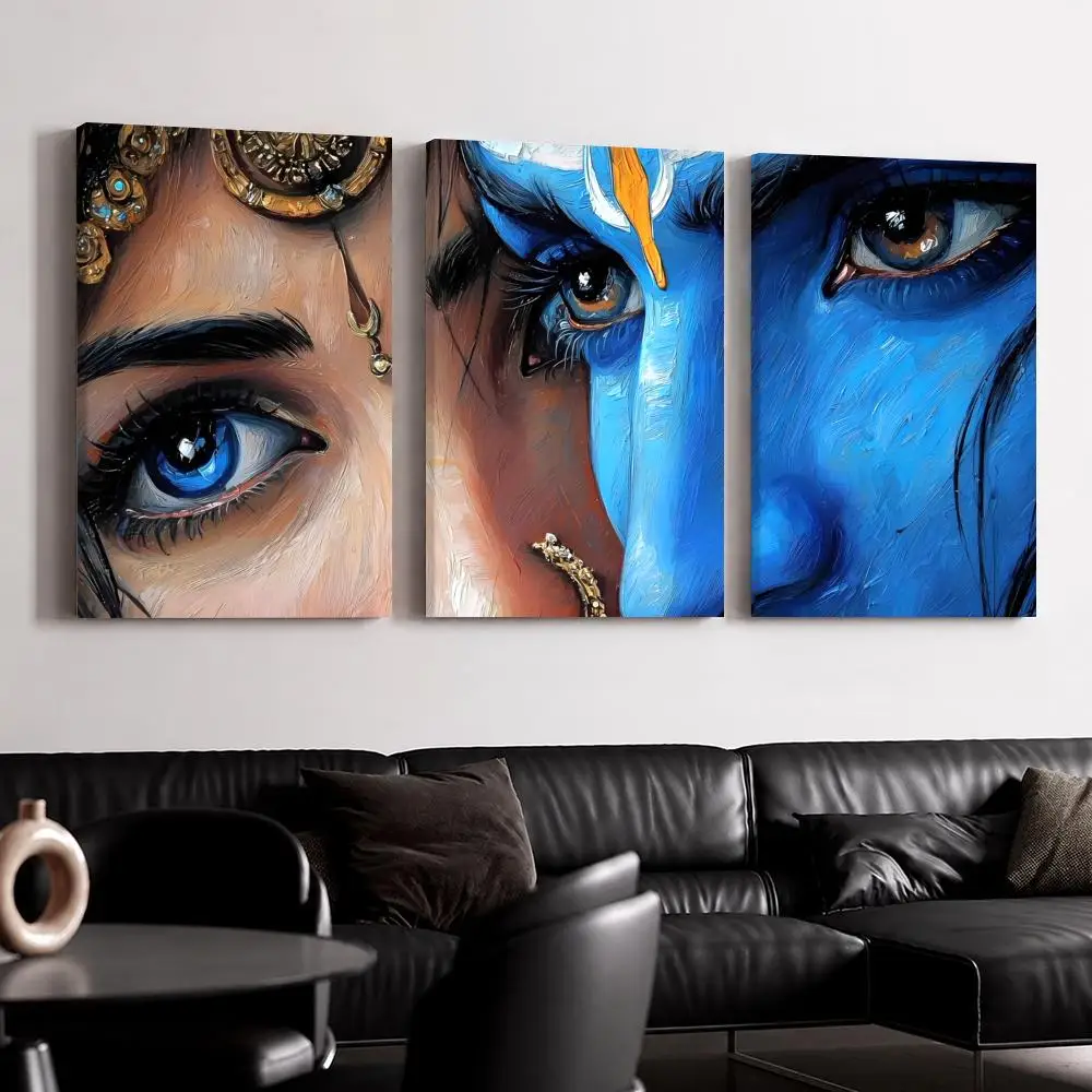 Krishna Close Up Eyes Framed Wall Painting Ready to Hang Canvas Wall Art Poster for Bedroom Living Room Home Decor Gift