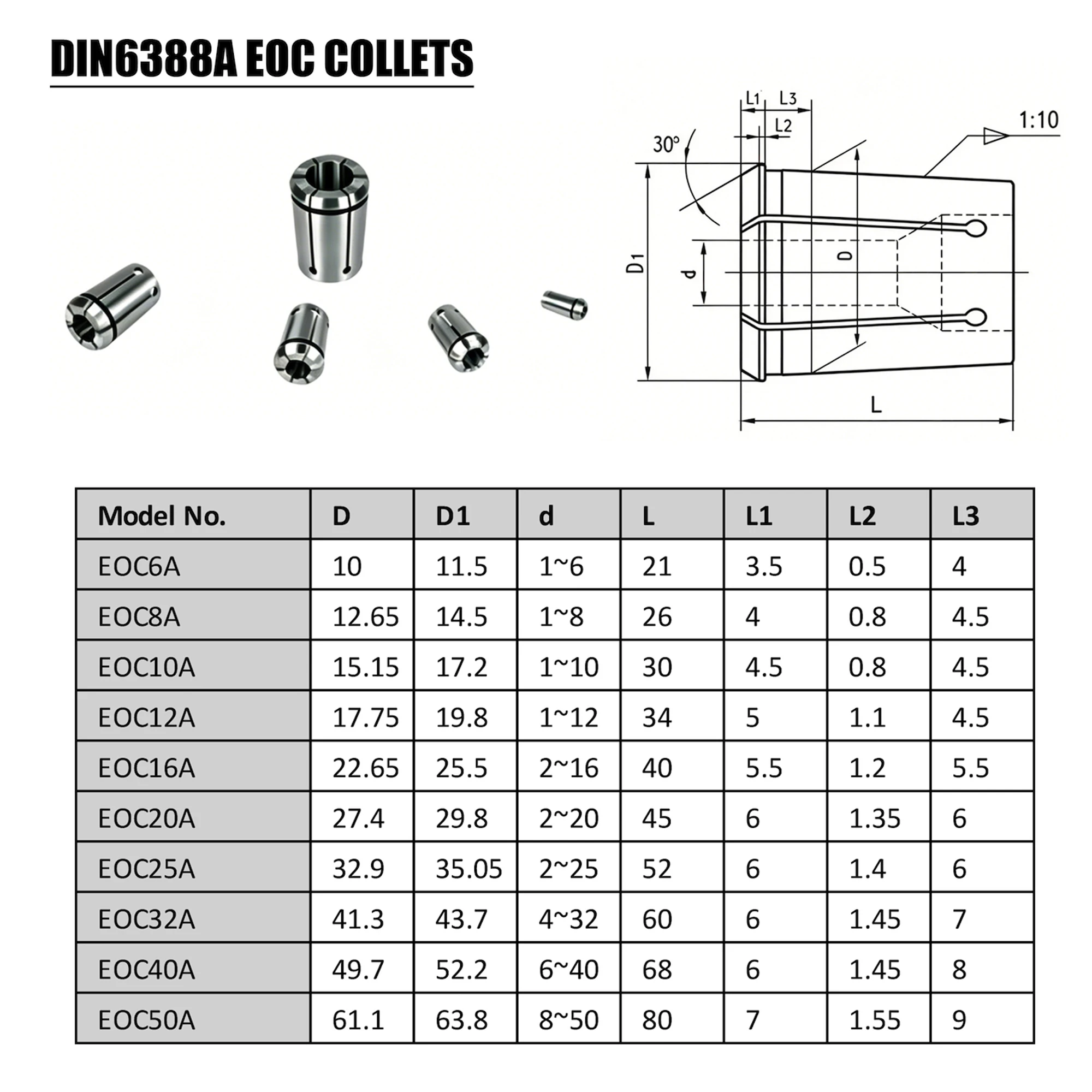 OZ8A Collet 3-8mm 1/8'' 3/8'' 1/4'' EOC8A Collet Chuck DIN6388A Kress 1050 FME-1 CNC Lathe Tool Milling Machine