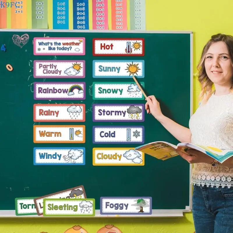 K9FC Weather Themed Flashcards 16Sheet Kid Early Learning Word Card for Kindergarten