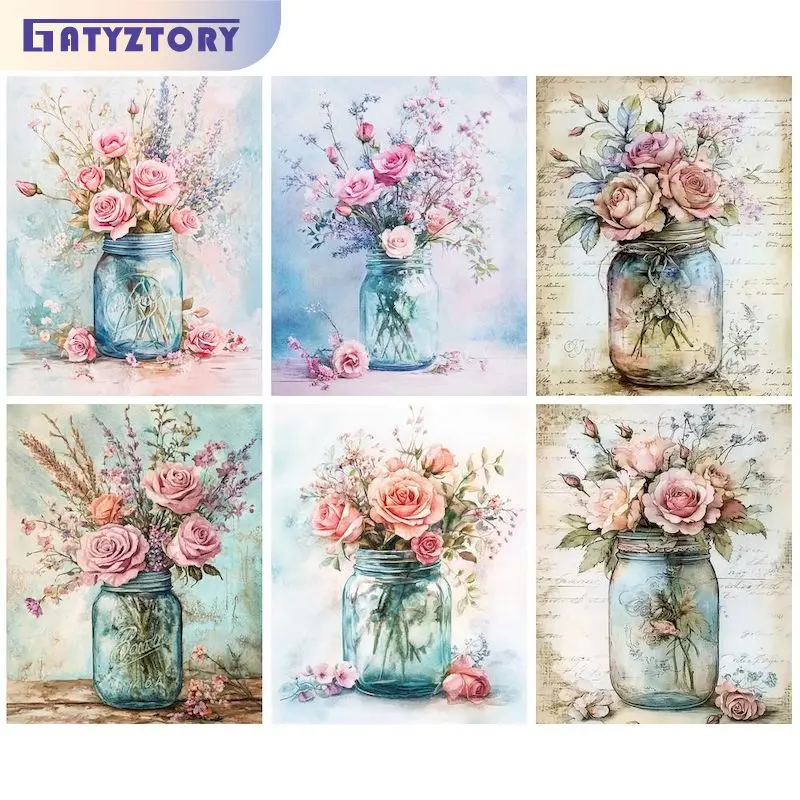 

GATYZTORY Modern Diy Painting By Number Flowers Acrylic Paint For Crafts Diy Gift Paint By Numbers Handpainted On Canvas 60x75cm