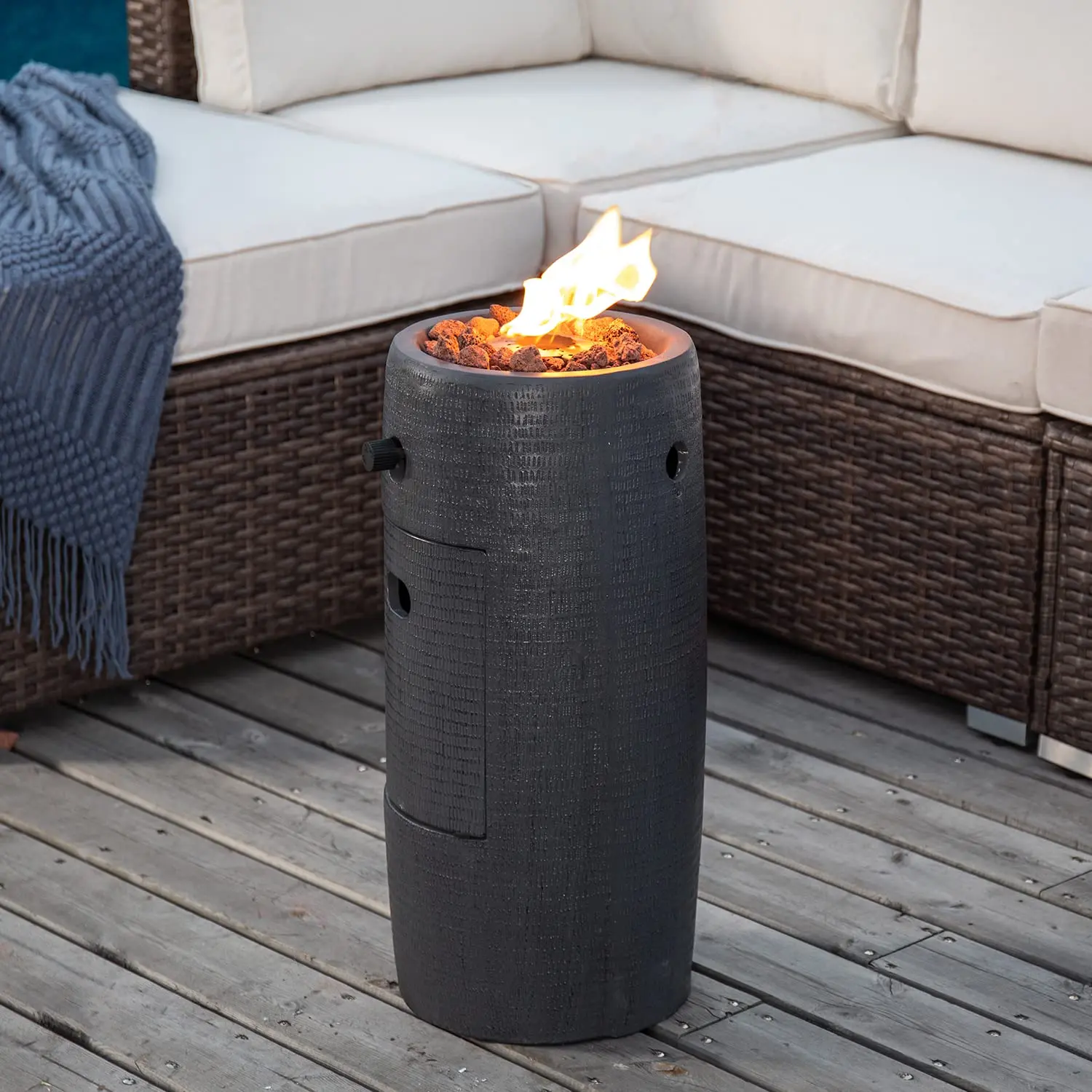 Outdoor Propane Fire Pit Table w Rain Cover, 11-inch Small Concrete Fire Pit w CSA Certified, 40,000 BTU, Free Lava