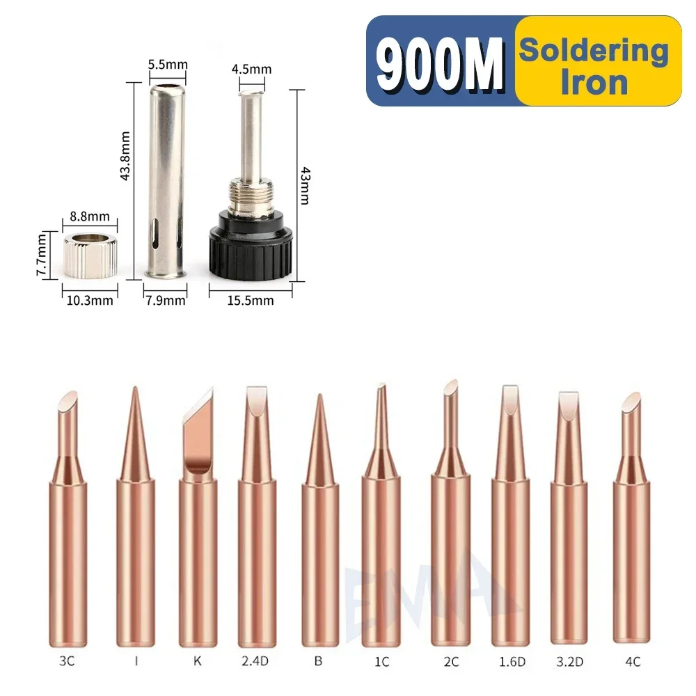 3/13pcs Soldering Iron Tip Pure Copper 900M Soldering Iron Head Set Inside Hot Bare Copper Electric Soldering Iron Welding Tools