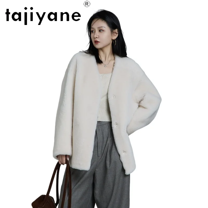 TAJIYANE Merino Sheep Shearling Real Fur Coat Women Light & Soft Fur Jacket Winter Clothes Woman Mid Length Warm Coats Пальто