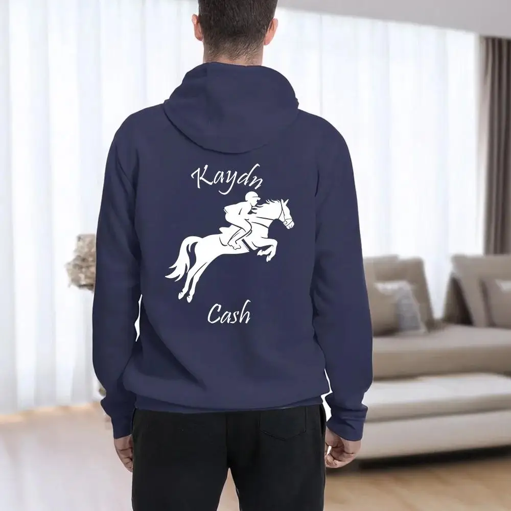 Custom Horse & Rider Name Hoodie Unisex Fashion Jockey Rider Personalized Activewear Birthday Anniversary Christmas Gift