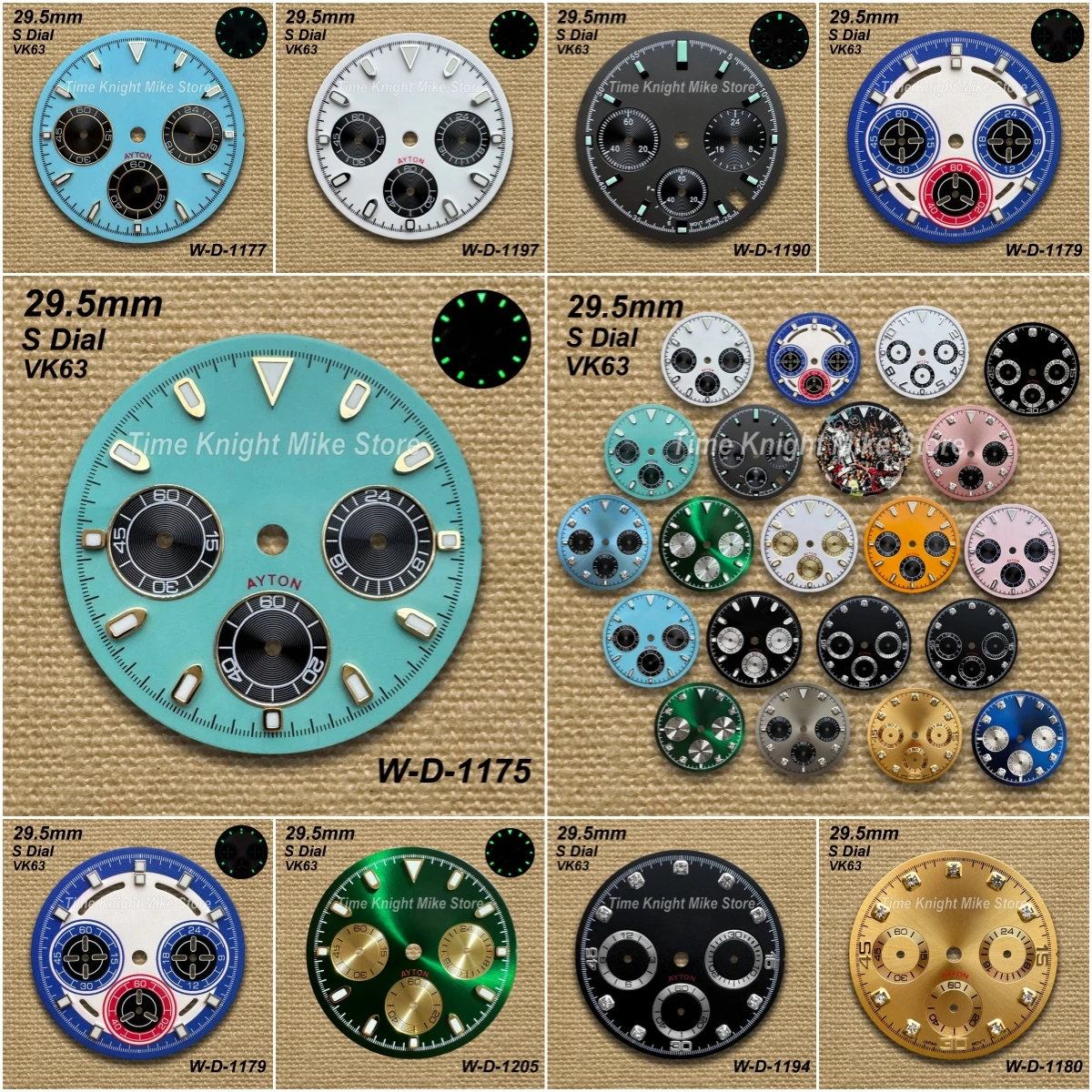 

29.5mm S Logo Panda DTN Diamond Dial Fit VK63 Movement Green Luminous High-Quality Watch Modification Accessories