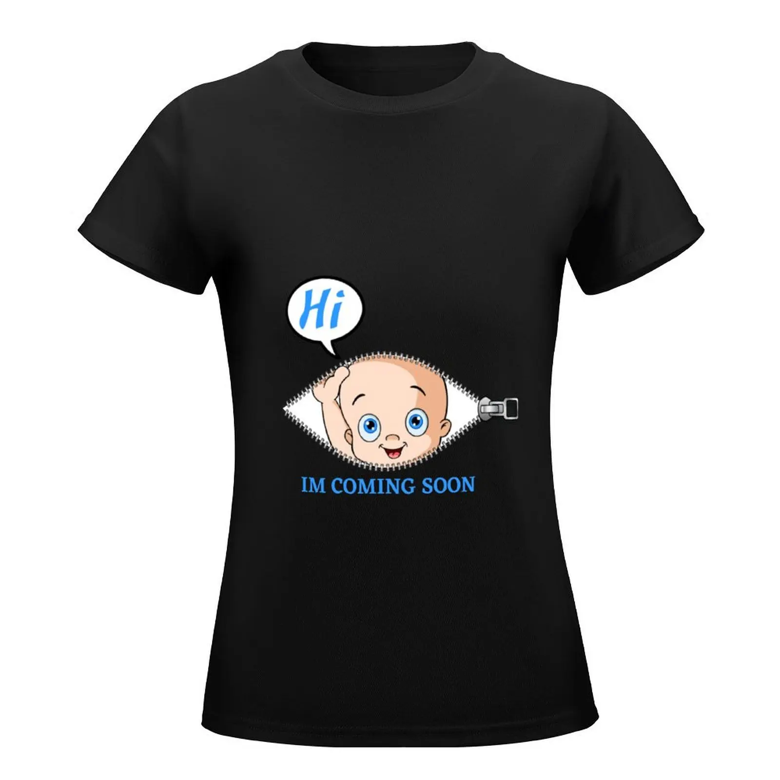 cute baby coming soon and say hi T-Shirt Female clothing summer top funny lady clothes Woman clothing