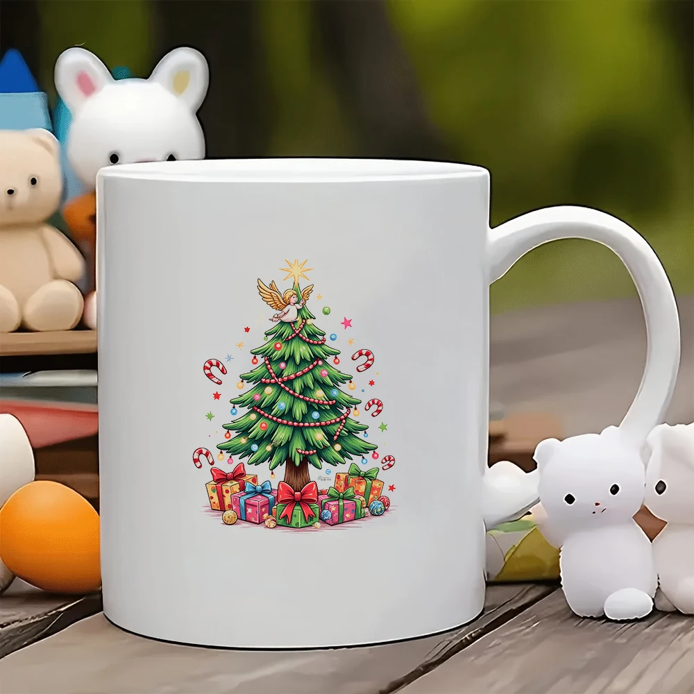 

11oz Cup + Cartoon Christmas Tree Pattern Colorful Candy Stick Decor Water Cup Christmas Gift Kids Cup Family Office Coffee Cup