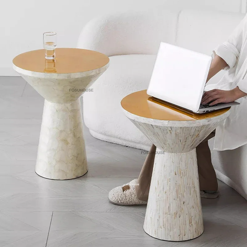 #Creative Shell Coffee Tables Nordic Living Room Furniture Home Round Decorative Sofa Side Table Balcony Room Small Corner Table