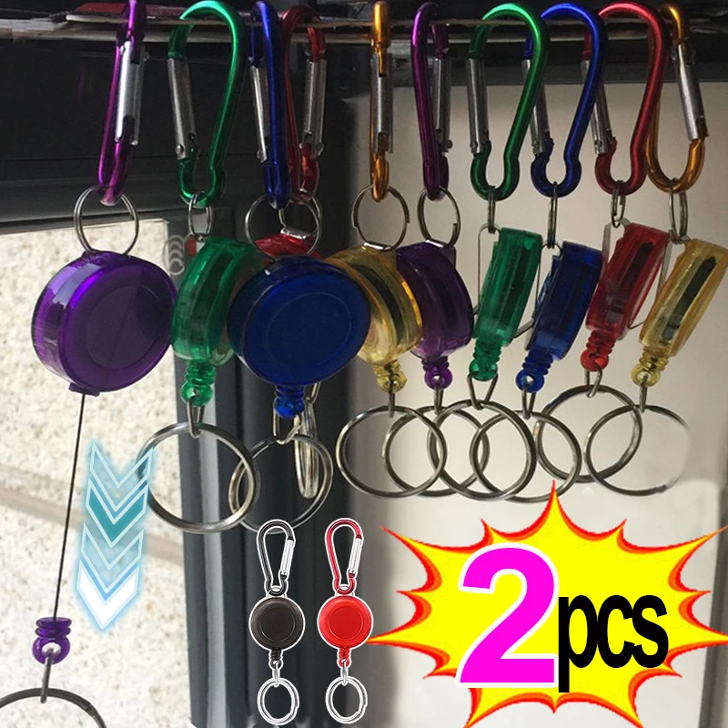 Multifunctional Multi-color Roll Retractable Keychain Rope Bag Recoil ID Card Holder Keyring Key Chain Steel Cord Accessories