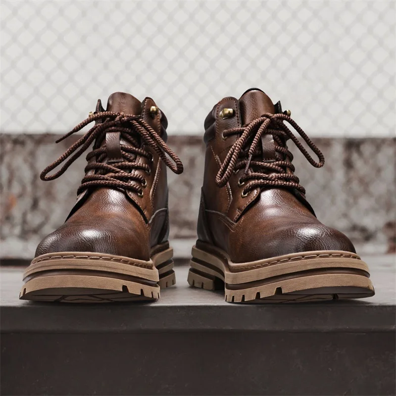 

2025 Men's Big Yellow Boots Outdoor Water - Repellent Coating Medium - Top British Style Retro Work Boots Winter Snow Cotton Fas