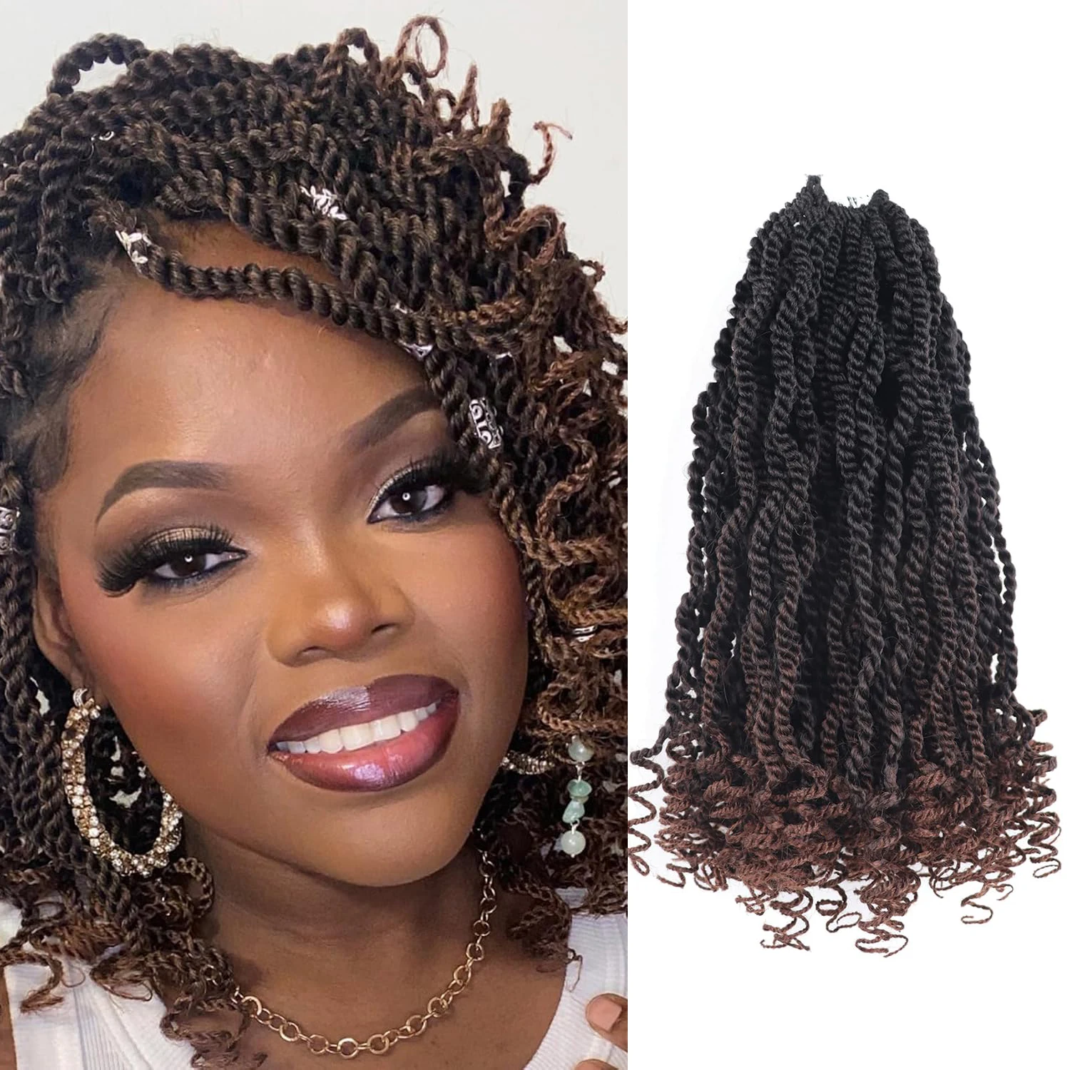 Rambut Crochet Senegal Twist Bergelombang 8/12 inci, Rambut Crochet Passion Twist Pra-Ikatan dengan Ujung Keriting, Sintetis Havana