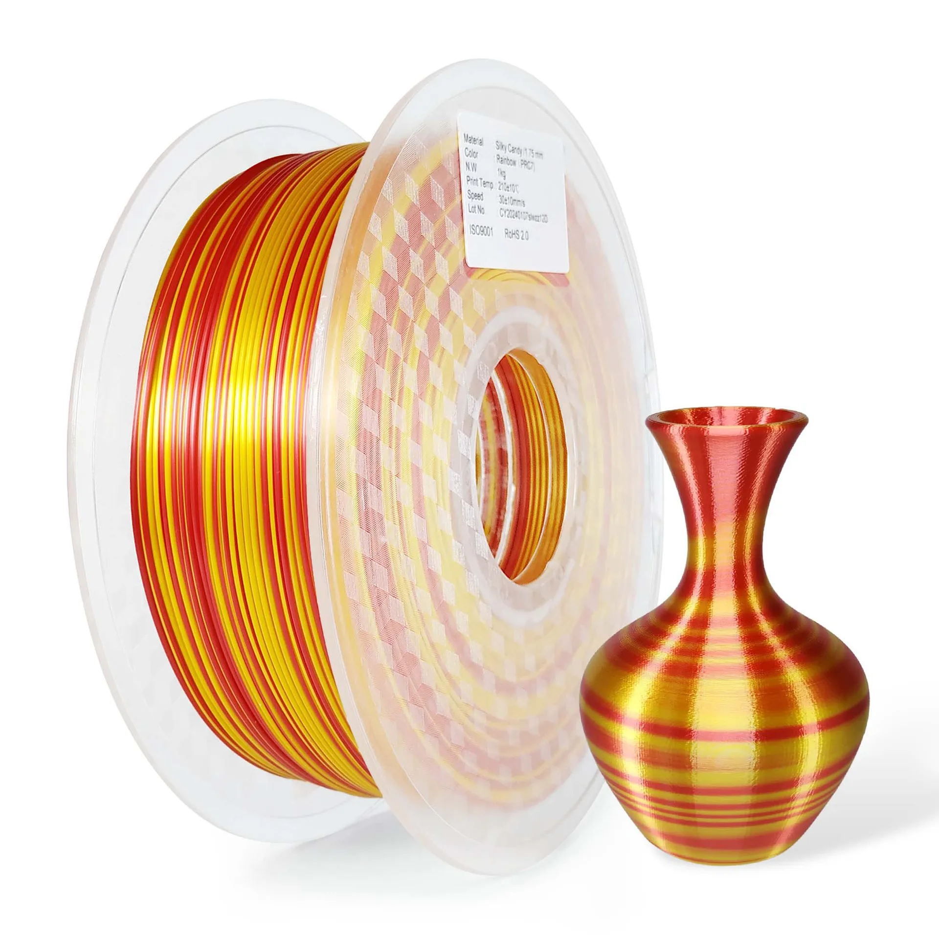 3D การพิมพ์ Filament Silk Rainbow Candy Rapid Gradient Twist รูปแบบ 1.75 มม.1 กก.3D วัสดุการพิมพ์ PLA 3D การพิมพ์ Consumable