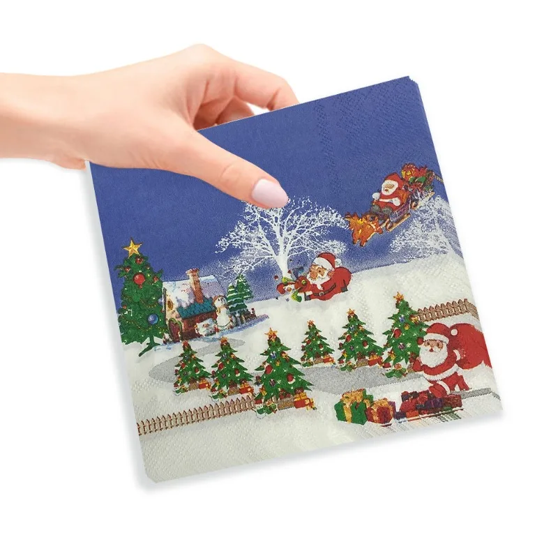 20pcs 2-Ply 33cm Snow Winter Christmas Series Printed Colourful Paper Napkins Disposable Christmas Decoration Supplies Napkins