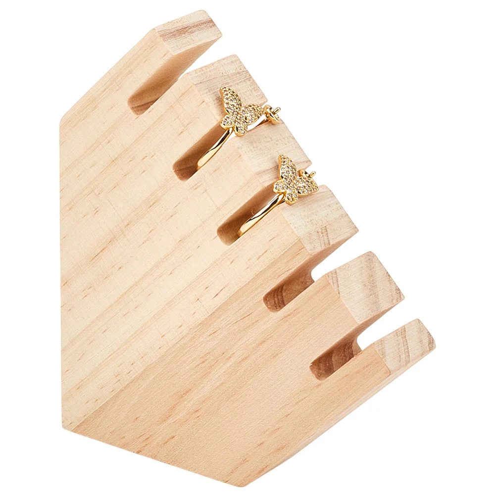 5 Slots Wood Ring Display Stands 3.9x3.8x0.7 Inch Color Wood Ring Storage Wooden Jewelry Ring and Earring Holder for Jewellery