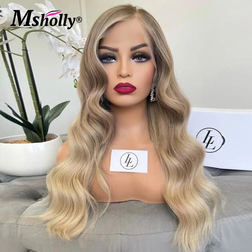 

Ash Blonde Lace Front Ombre Wig For Women 13x4 Body Wave Pre Plucked Human Hair Wigs Loose Wave Transparent Lace Frontal Wigs