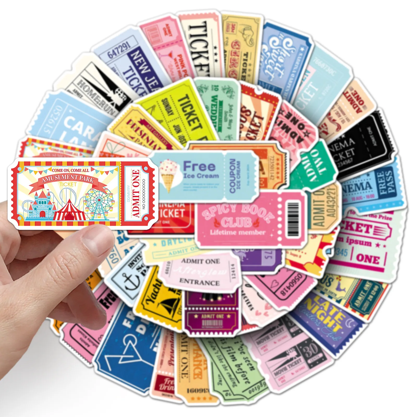 50PCS Ticket Graffiti Stickers Ticket Stubs Exquisite Fashion DIY Guitar Phone Laptop Suitcase Water Cup Skateboard Decals
